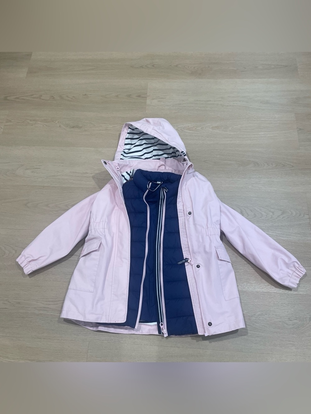 Joules Pink Hooded Coat with Navy Removable Puffer Liner